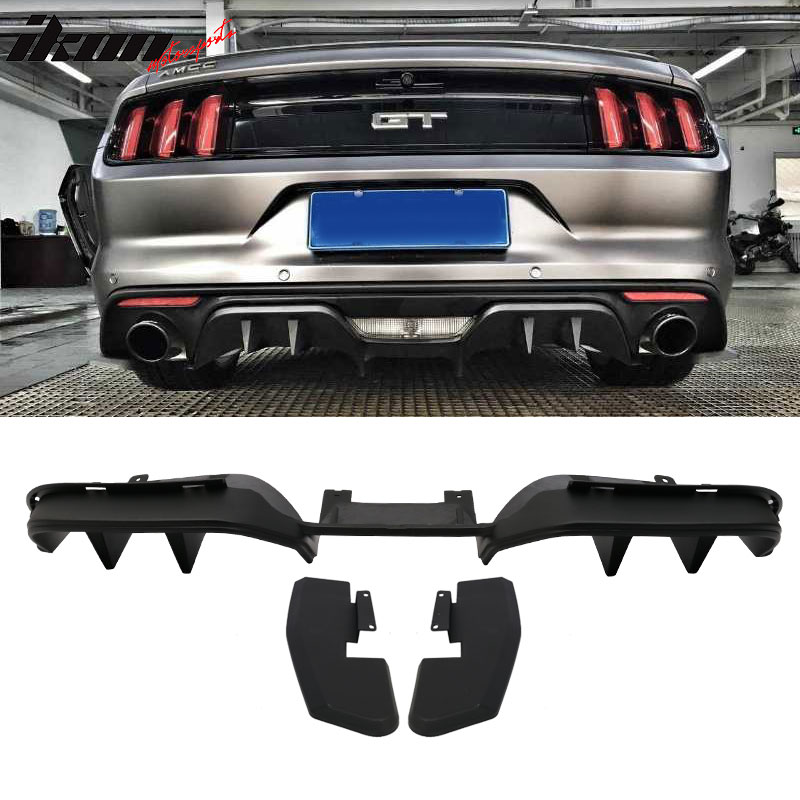 Free-Motor802 Compatible With 2015-2017 Ford Mustang Rear Bumper Diffuser,RTV2 Style Unpainted Black PP Spoiler