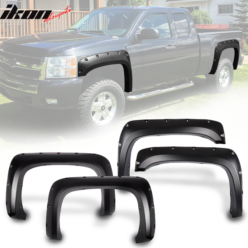 Fits 07-14 Silverado Long Bed 6.5 8 FT Black PP Front Rear Fender Flares Cover