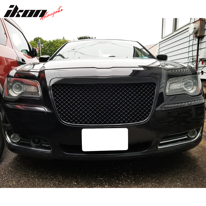 Glossy Black Vertical Grill Grille For 2011-2014 Chrysler 300 / 300C - Front Bumper Hood