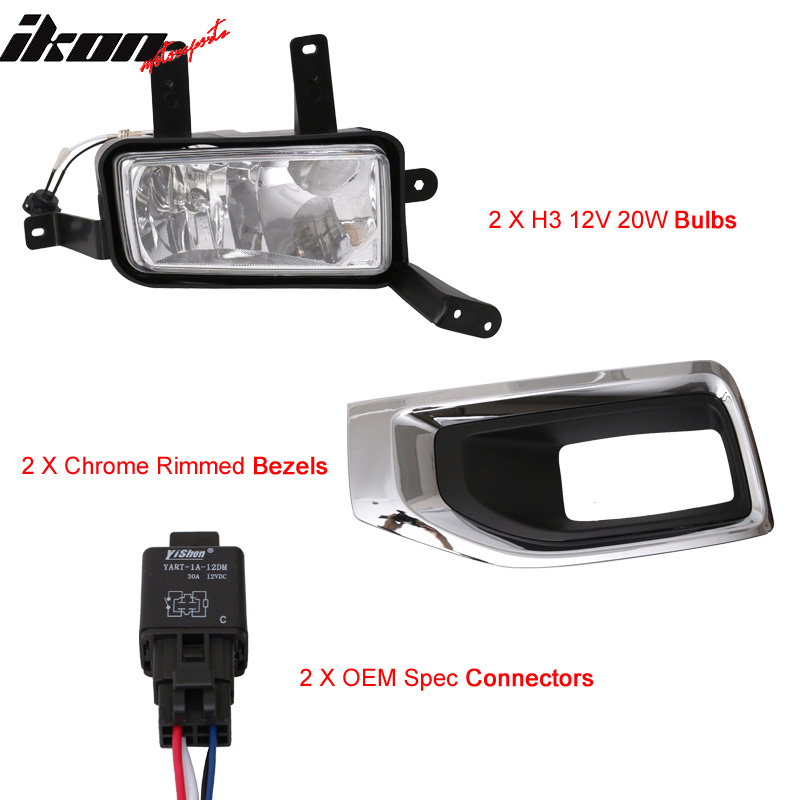 Fits 15-17 Yukon Front Fog Lamp Foglight Chrome Bezel Pair LH RH Clear Lens