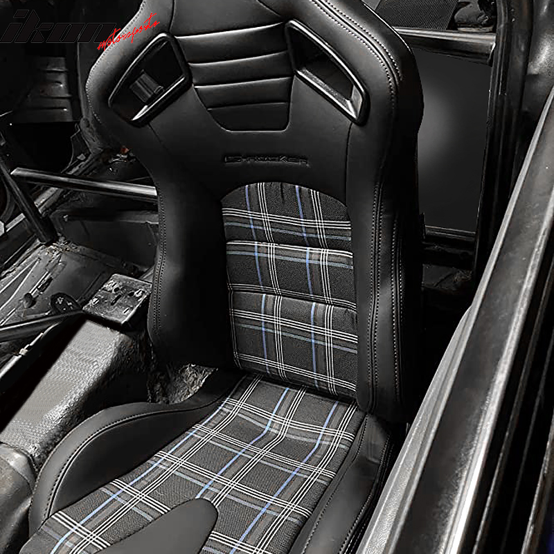 NEW 2 BLACK & BLUE LEATHER RACING SEATS RECLINABLE W/ SLIDER