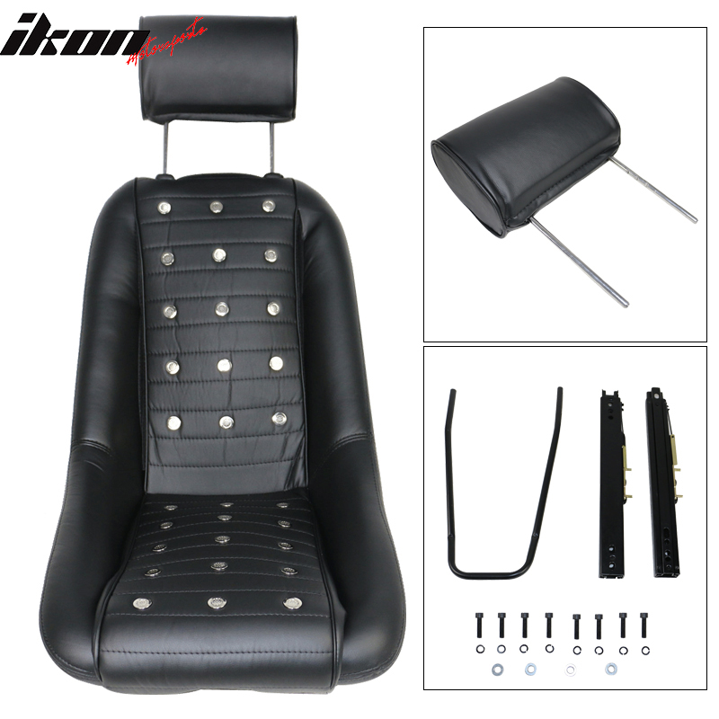 Fits One Piece Classic Bucket Single Seat With Sliders Black PU Faux Leather