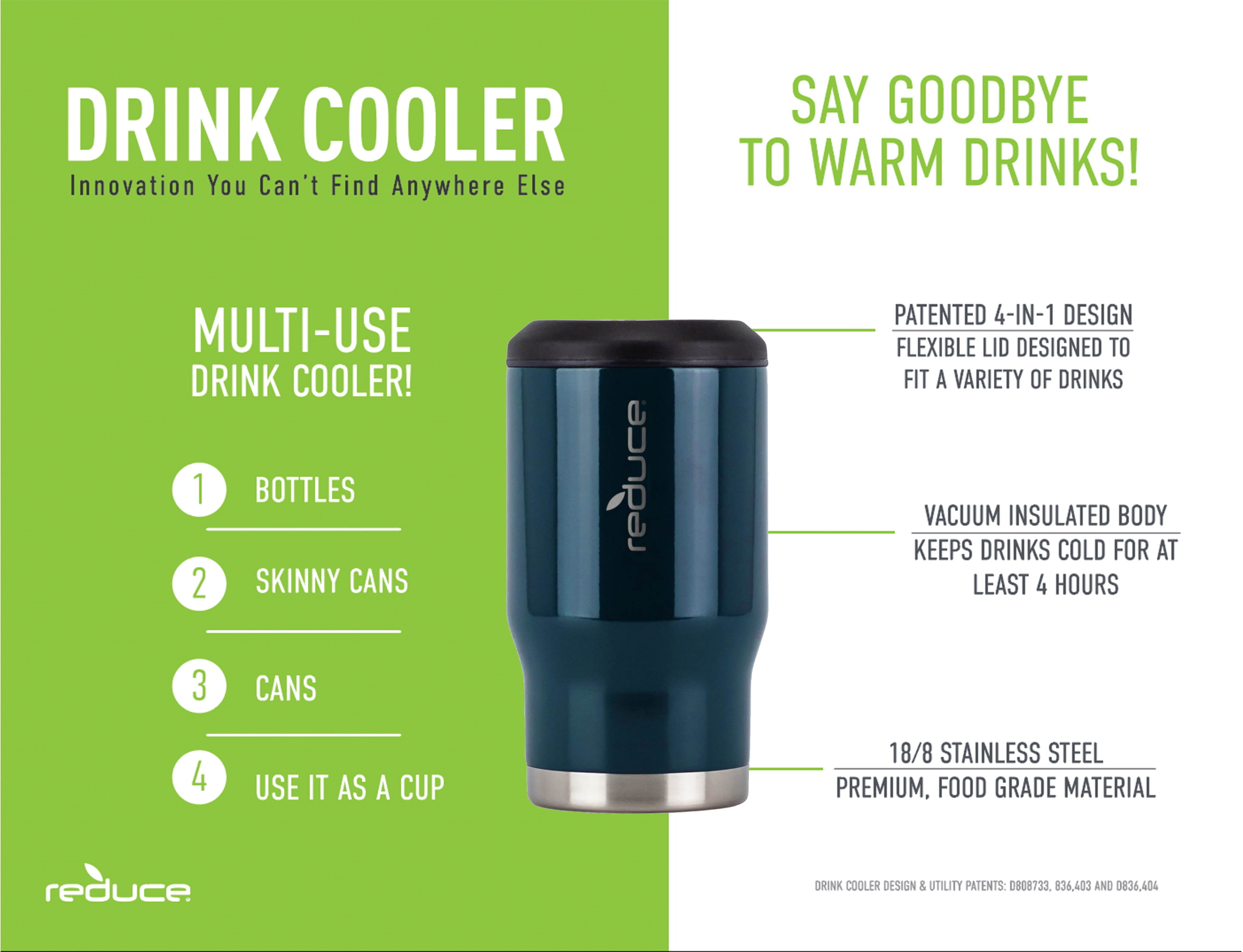 Reduce Can Cooler 4in1 Stainless Steel Can Holder and Beer Bottle