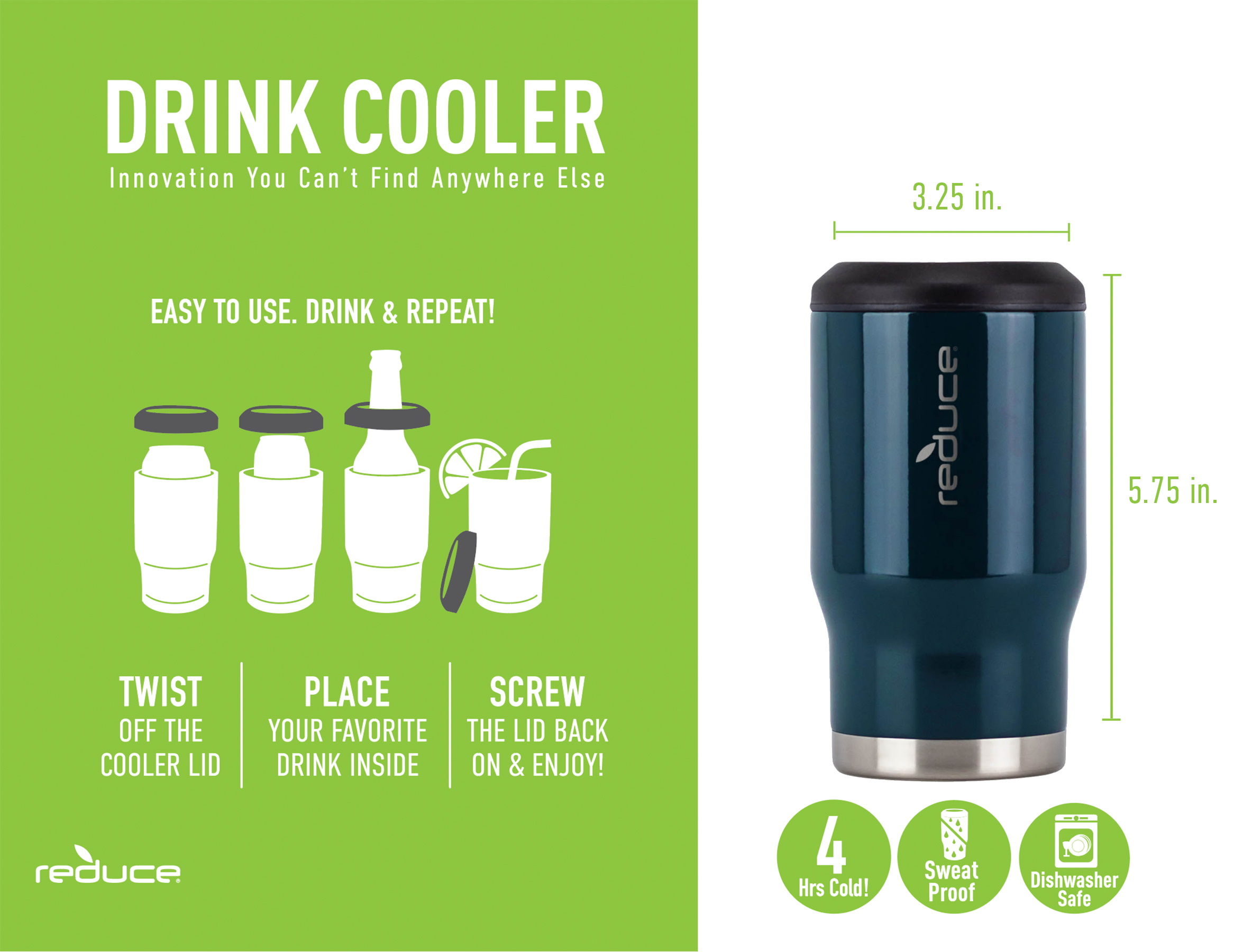 REDUCE 4-in-1 Stainless Steel Bottle and Can Insulator