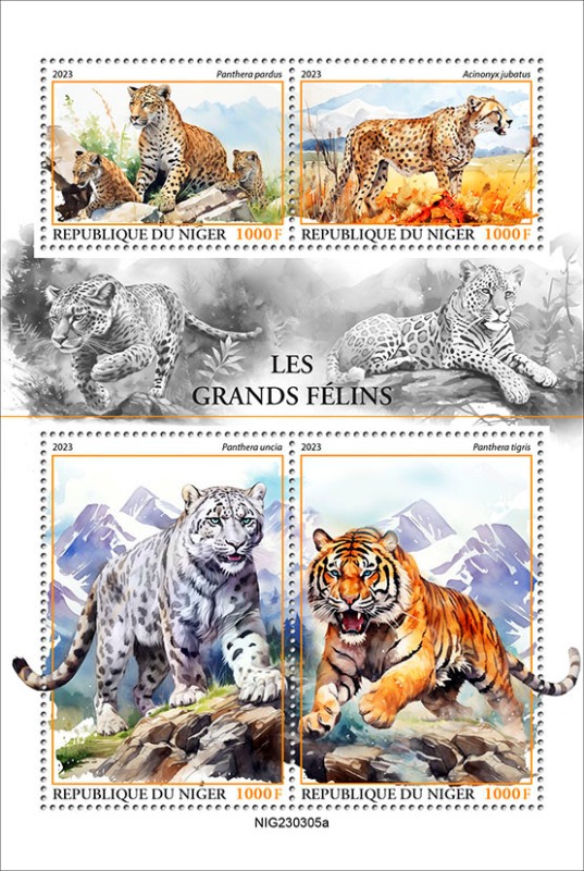 Niger - 2023 Big Cats, Snow Leopard, Tiger - 4 Stamp Sheet