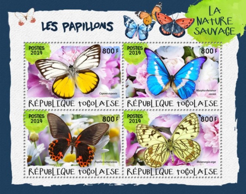 Togo - 2019 Butterflies on Stamps - 4 Stamp Sheet