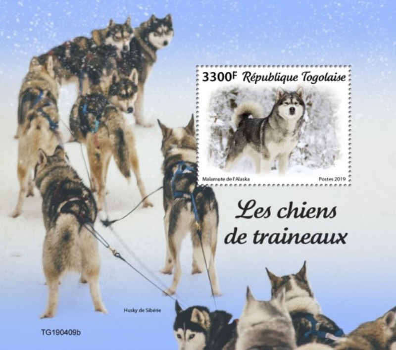 Togo 2019 Schlitten Hund Rassen Briefmarke Souvenir Blatt