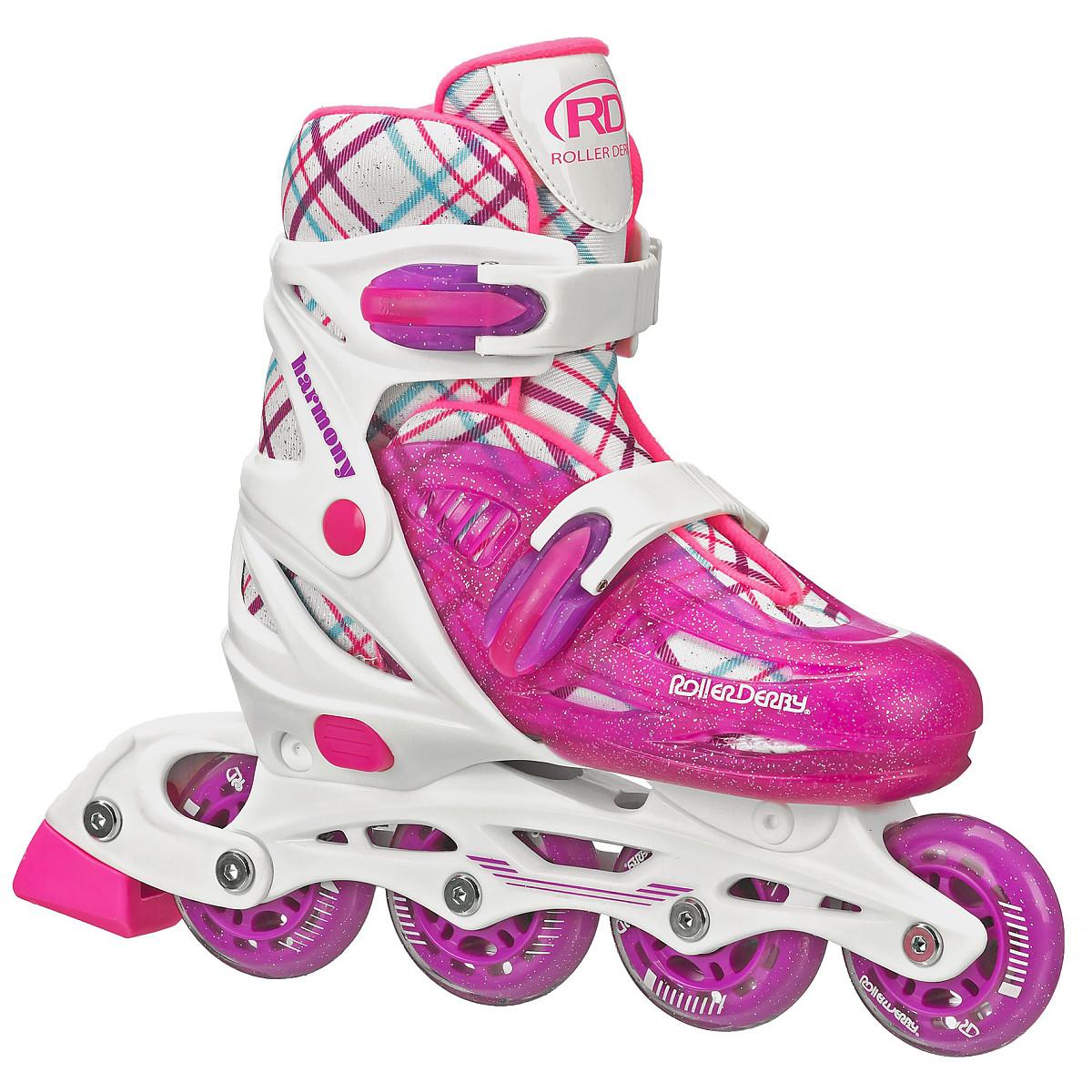 Roller Derby Harmony Girls Adjustable Inline Skates Size 36 White/Pink