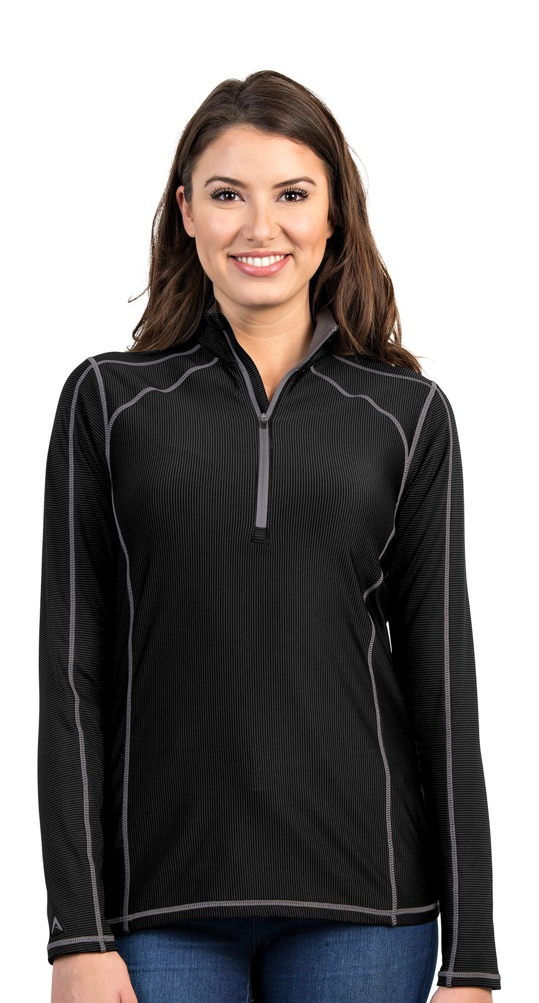 Antigua Women's Tempo 1/4 Zip Pullover Shirt L Black/Steel eBay