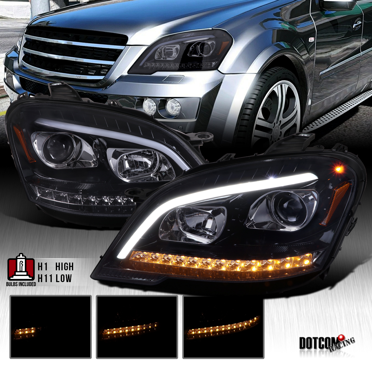 Fits 2009-2011 Benz W164 ML350 Black/Smoke Projector Headlights