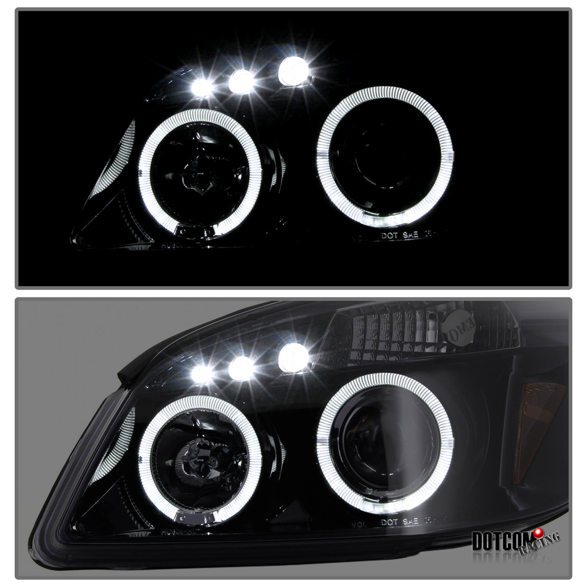 Maxcomotors Smoke LED Halo Projector Headlights For 2005-2010 Chevy Cobalt & 2007-2009 Pontiac G5
