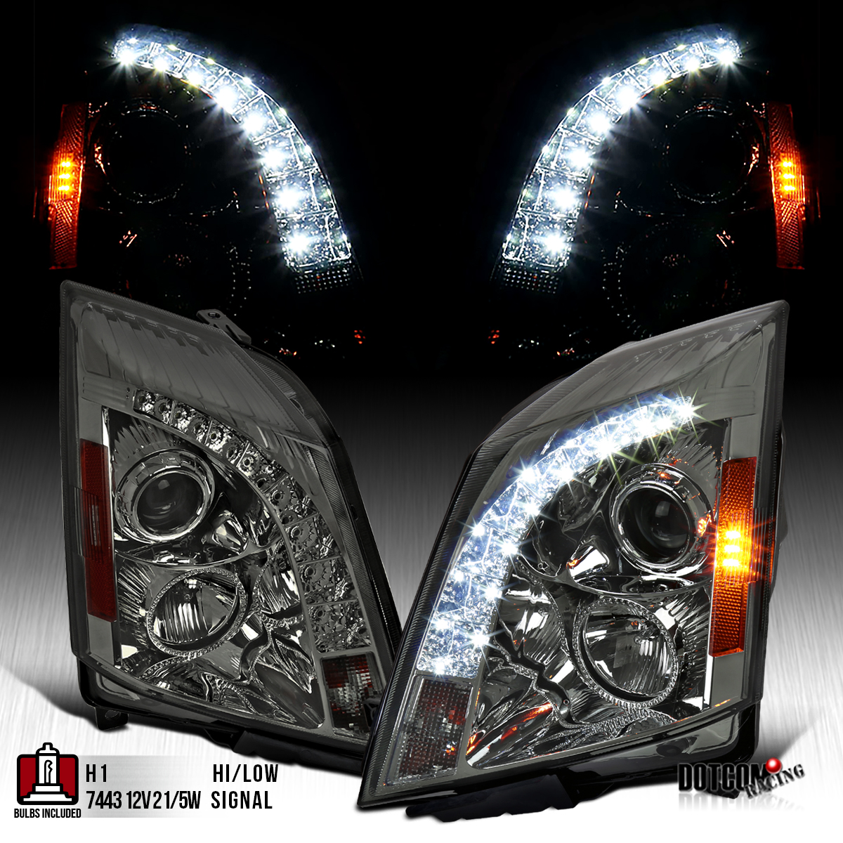 For 2008-2014 Cadillac CTS Smoke Lens Projector Headlights w/ LED DRL