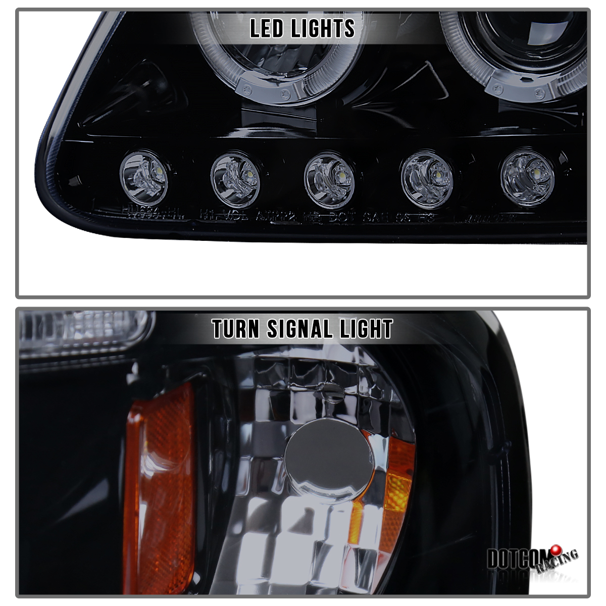 1997-2003 Ford F150 Halo LED Projector Headlights & Tail Lights Combo Set - Black Housing, DOT/SAE
