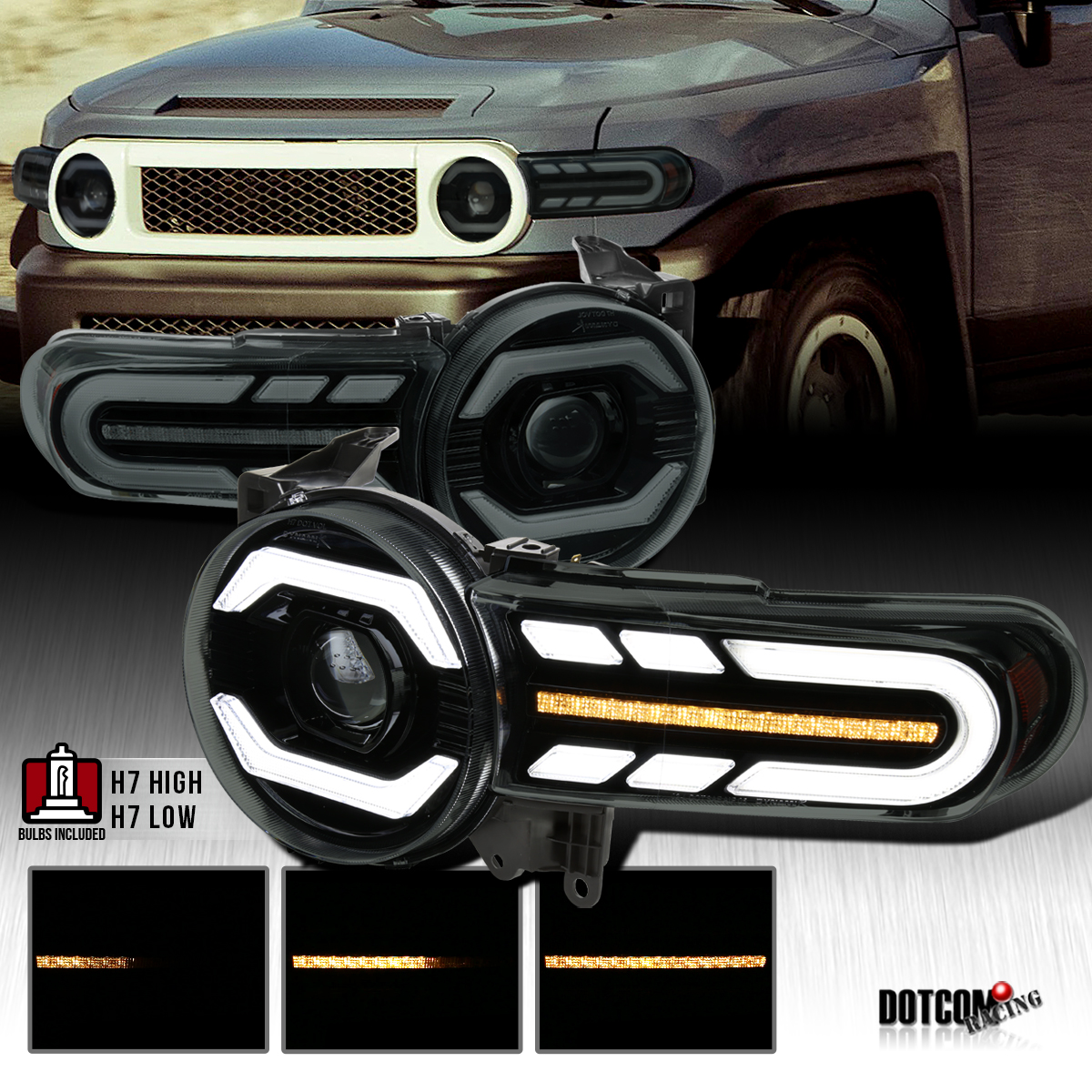 Fit 2007-2014 Toyota FJ Cruiser Projector Headlights LED