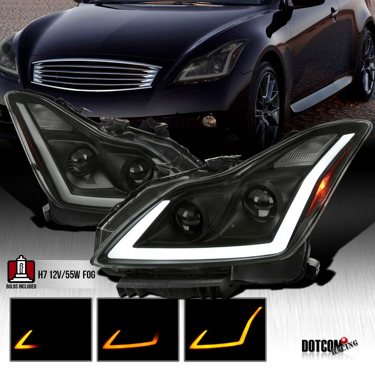 Fit 2008-2013 Infiniti G37 Coupe Black Smoke Projector