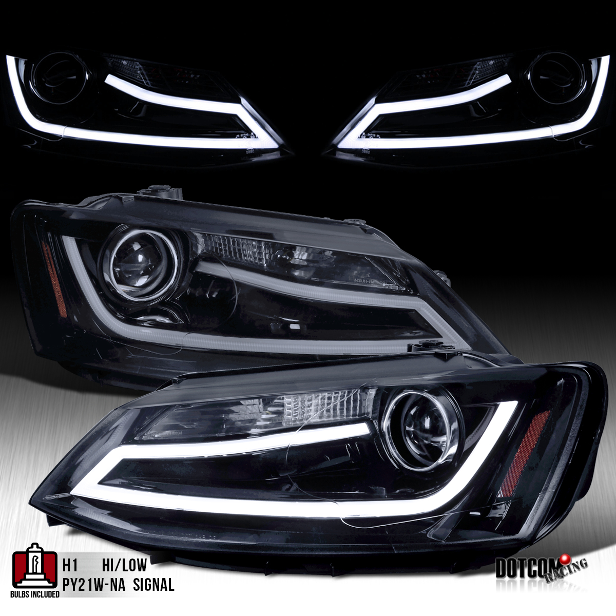 For 20112018 VW Jetta Smoke Black LED DRL Projector Headlights