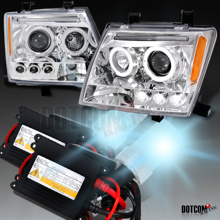 Fit 2005-2012 Nissan Xterra Halo Black Projector Headlights+H1 6000K HID Kit
