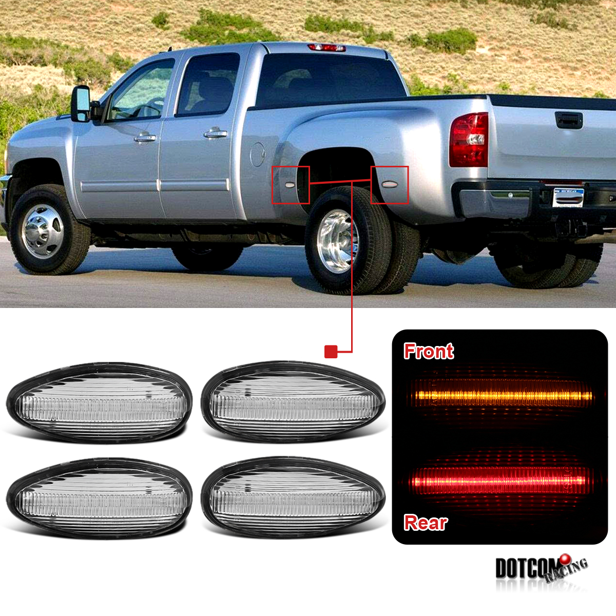For 20012014 Silverado Sierra Dually LED Rear Fender Side Marker
