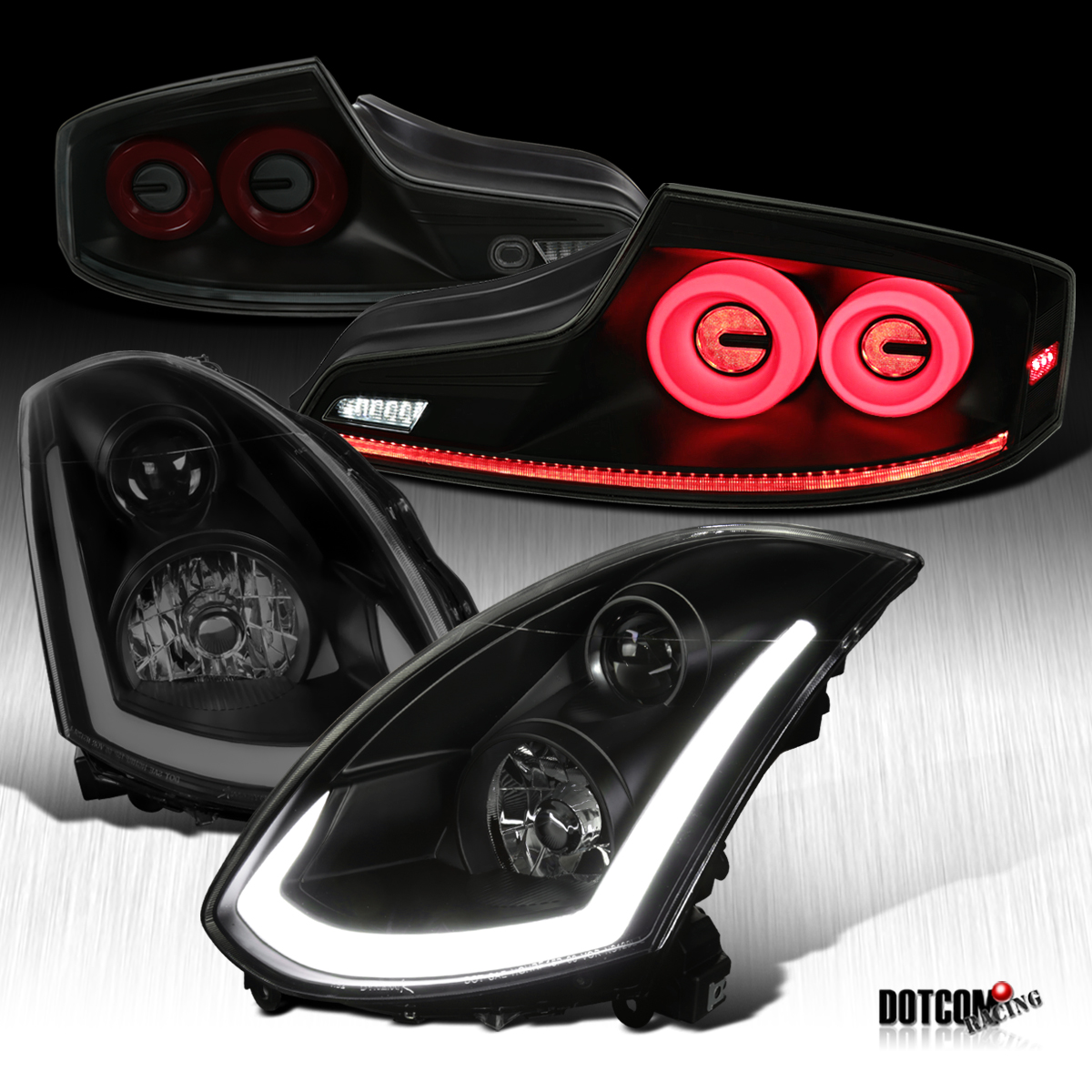 Smoke Fit 03-07 Infiniti G35 Coupe Projector Headlights+Sequential LED Tail Lamp