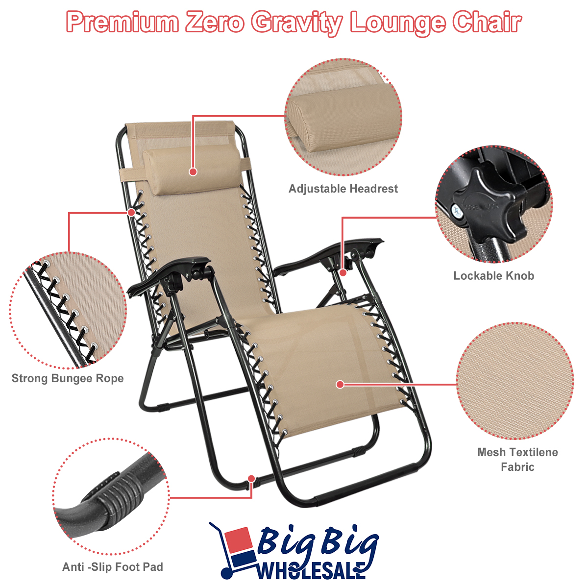 2PC Zero Gravity Tan Folding Lounge Yard Beach Pool Patio Recliner