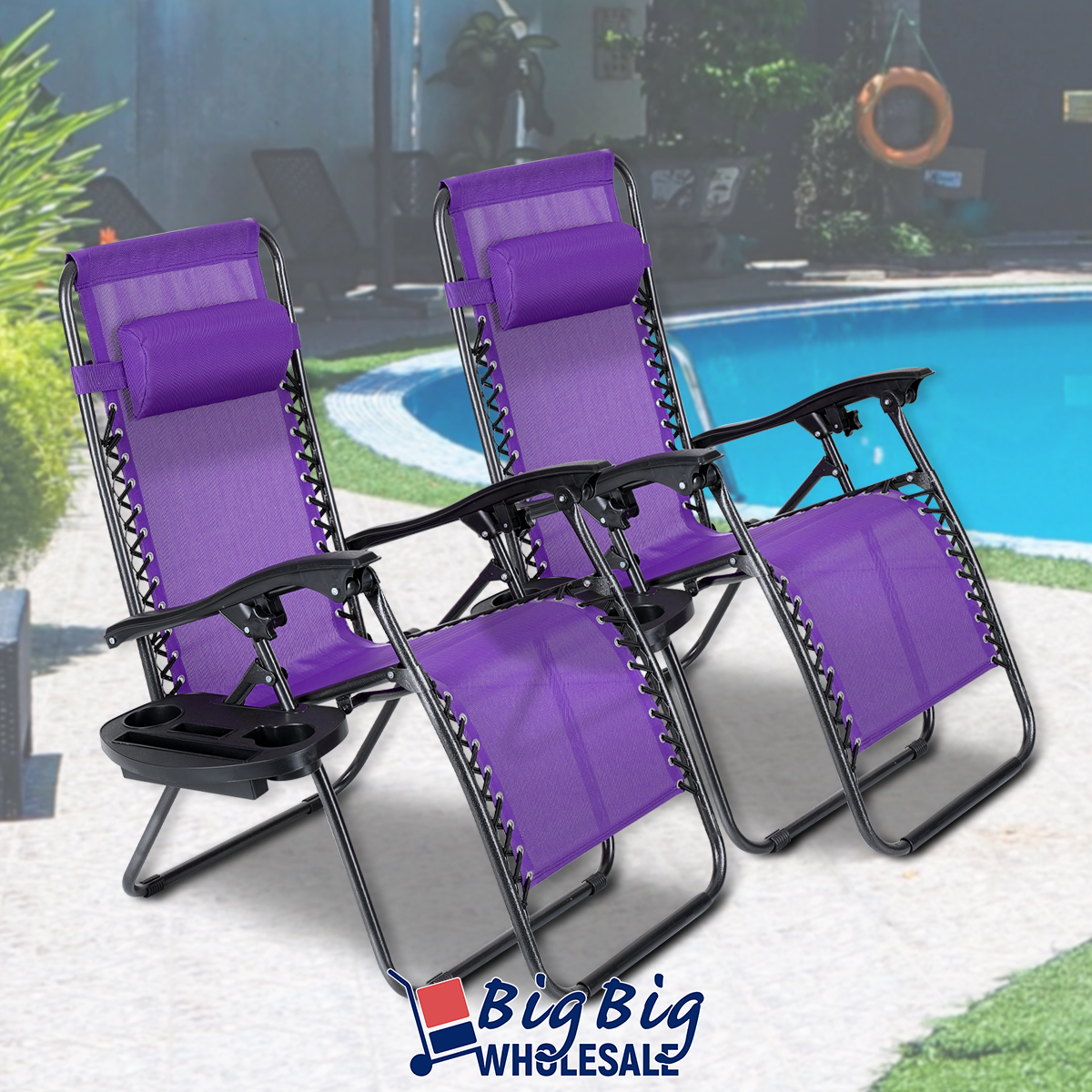 2PC Purple Zero Gravity Chair Folding Outdoor Patio Recliner Mesh