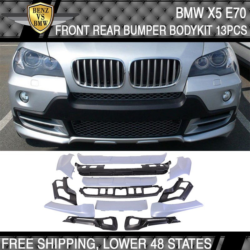FIT BMW X5 E70 M-SPORT BLACK AERODYNAMIC PU FRONT+REAR BUMPER LIP BODY KIT
