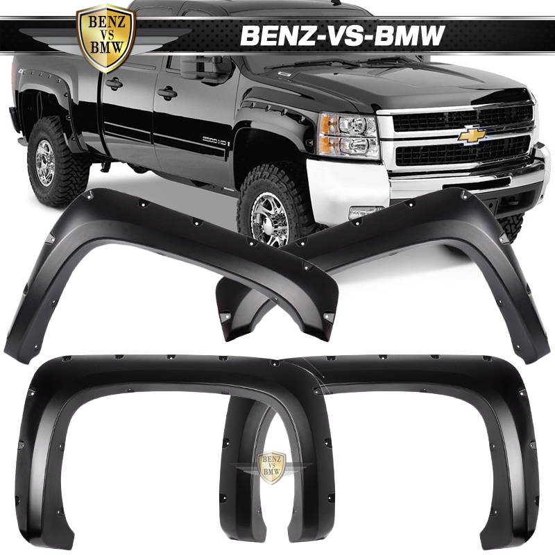 Fits 07-14 Silverado Long Bed 6.5 8 FT Black PP Front Rear Fender Flares Cover