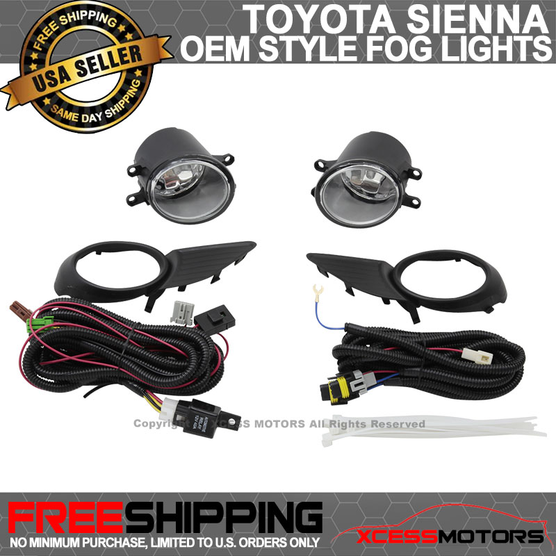 Fits 11-17 Toyota Sienna 5Dr Front Bumper Clear Fog Lights Lamps RH /& LH Pair