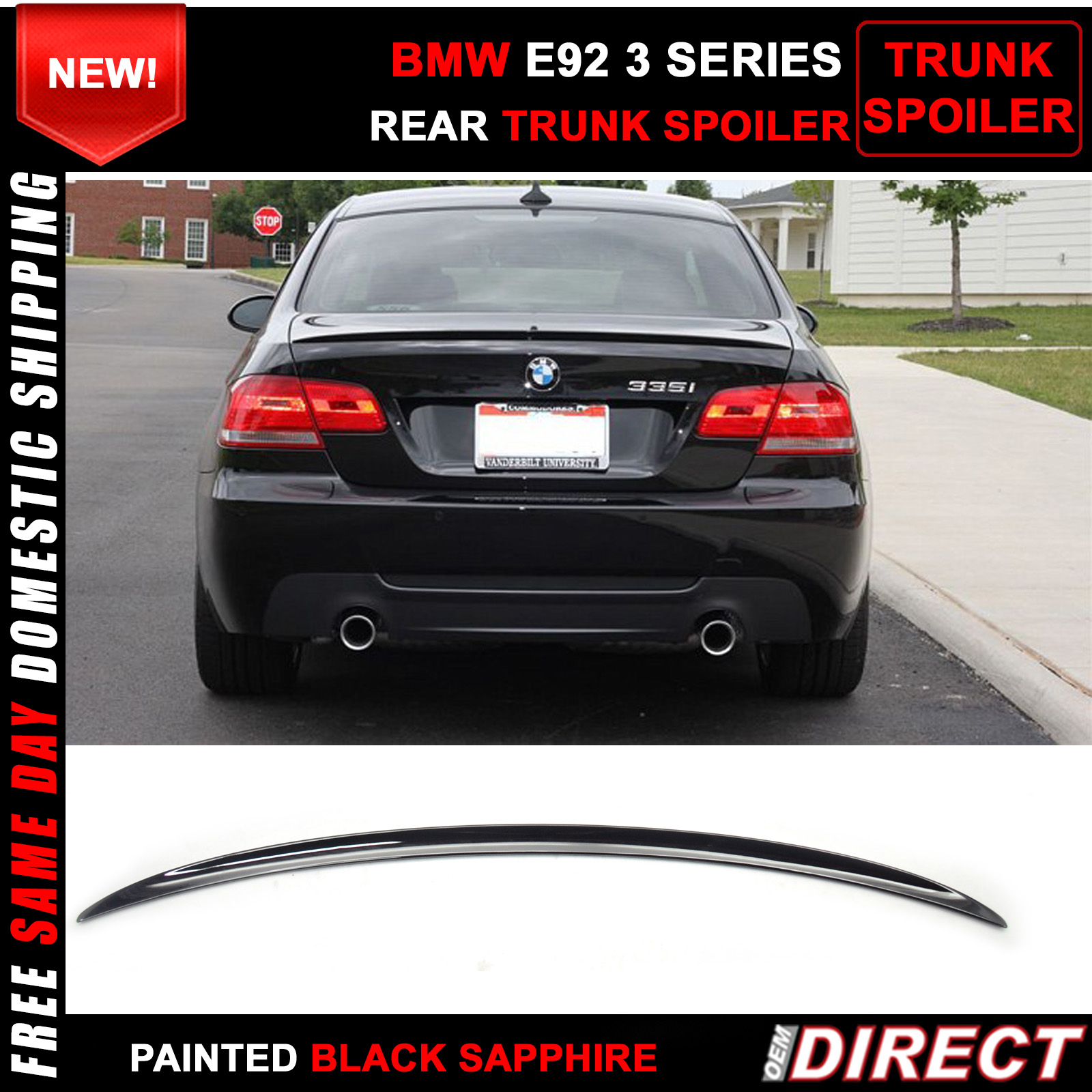 Fit 07-13 BMW E92 Coupe 3-Series Rear Trunk Spoiler Painted Black Sapphire #475