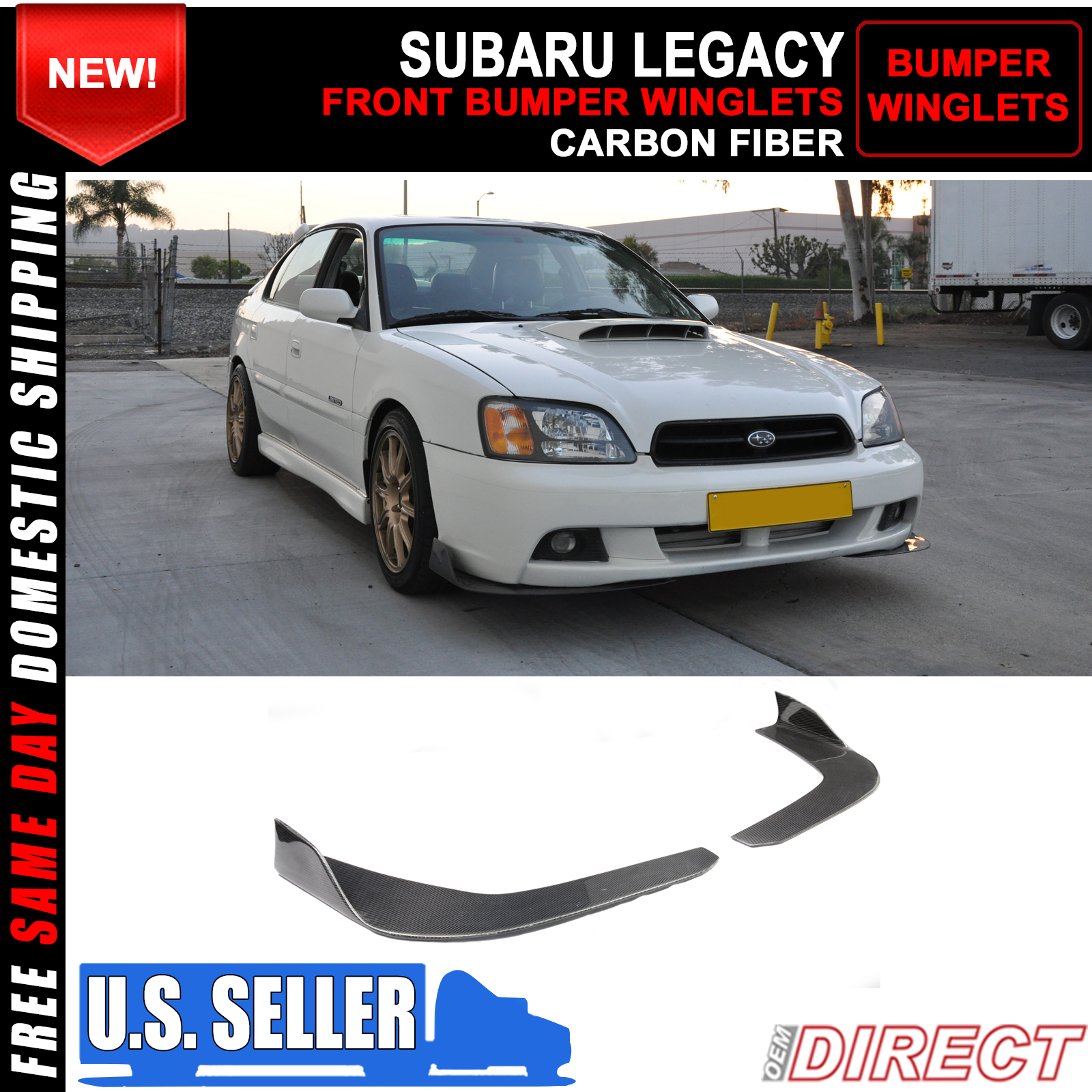 Universal Carbon Fiber Winglet Type-3 Aero Front Bumper Lip Splitter Diffuser