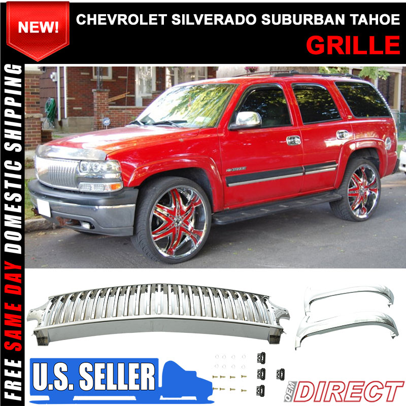 Fits 99-02 Silverado 00-06 Suburban Tahoe Vertical Style Grill Grille Chrome