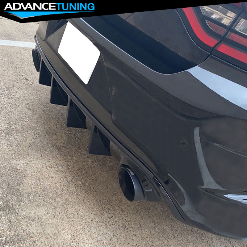 Ikon Motorsports V3 Style Gloss Black Rear Bumper Diffuser For Dodge Charger SRT 2015-2023 - PP Plastic