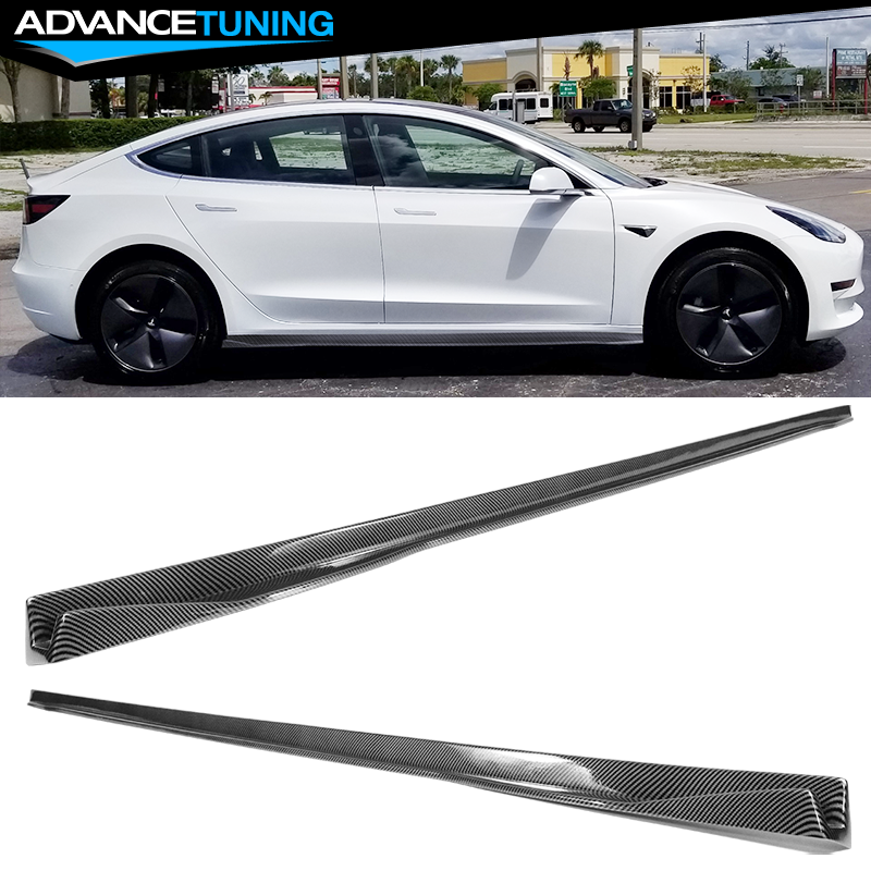 Fits 1721 Tesla Model 3 IKON Side Skirt Rocker Panel Pair PP Carbon