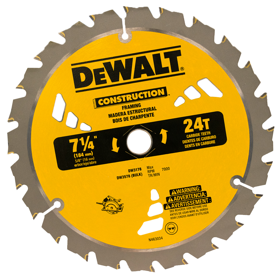 DEWALT DW3578 71/4Inch 24T Framing Carbide Thin Kerf Circular Saw