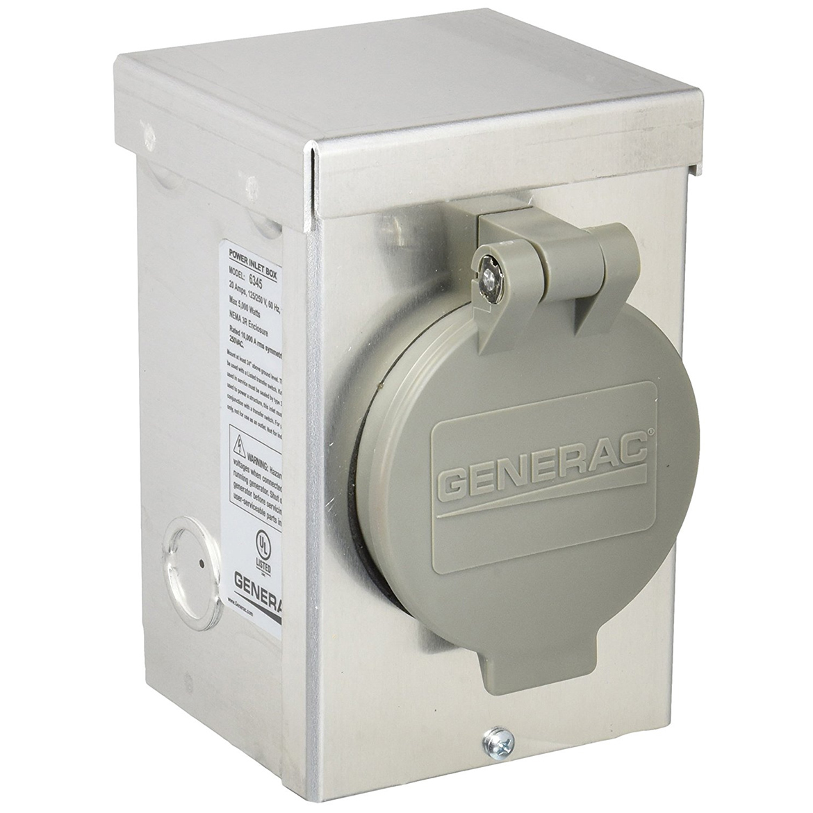 Generac 6345 20Amp 125/250V Aluminum Power Inlet Box W/ SpringLoaded