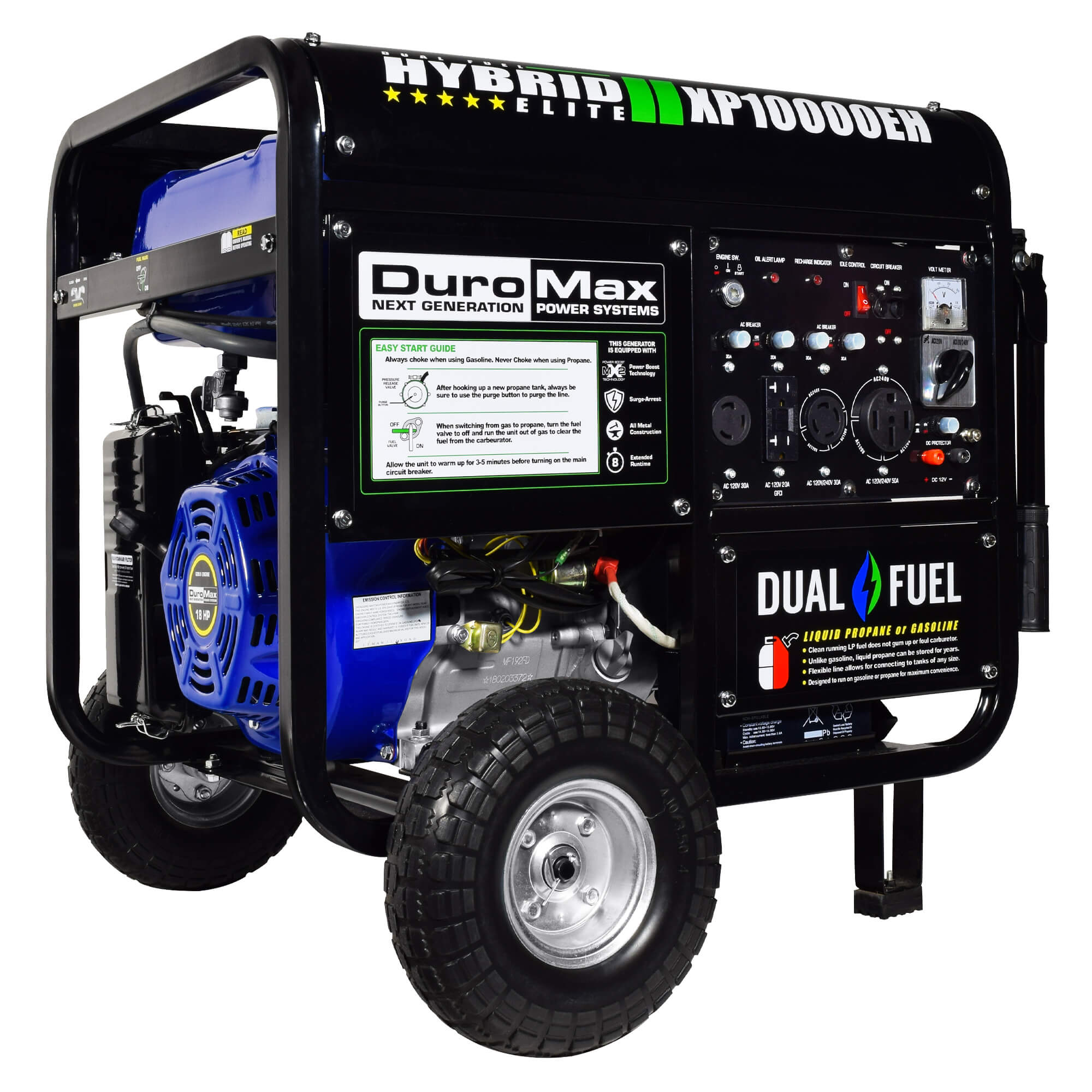 DuroMax 10000 Watt Hybrid Dual Fuel Portable Gas Propane Generator RV