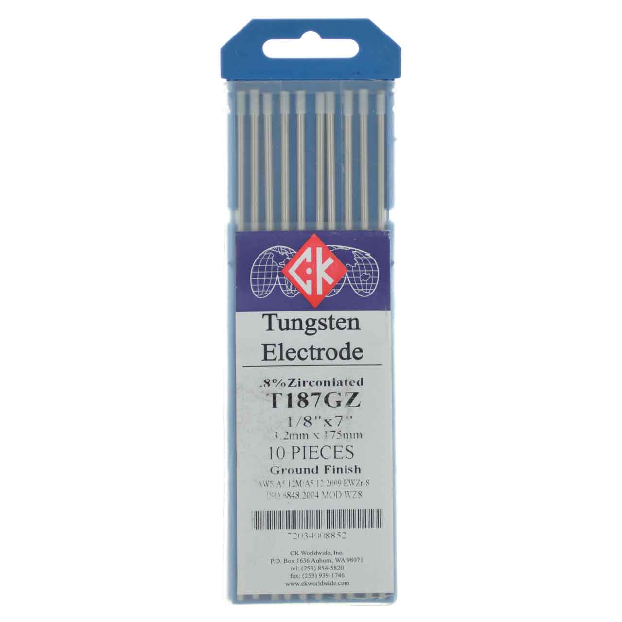 CK T3327GZ 0.8 Zirconiated Tungsten Electrode 3/32" X 7" PKG = 10