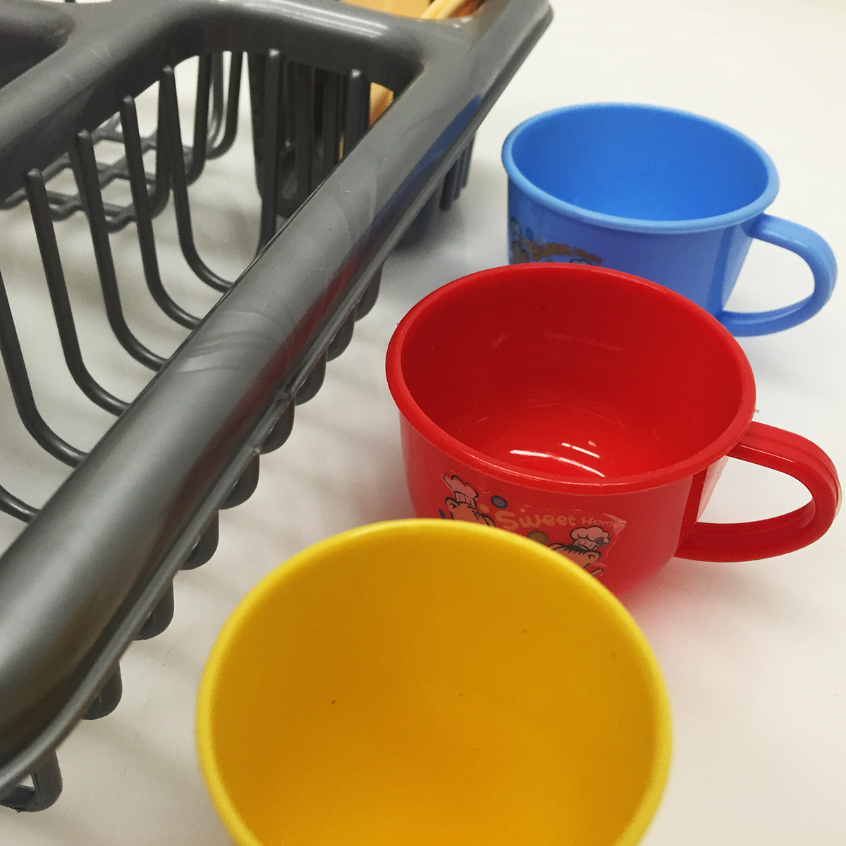 Toy Dish Set Drying Rack Pretend Play Wash and DryPlay Ware Plates