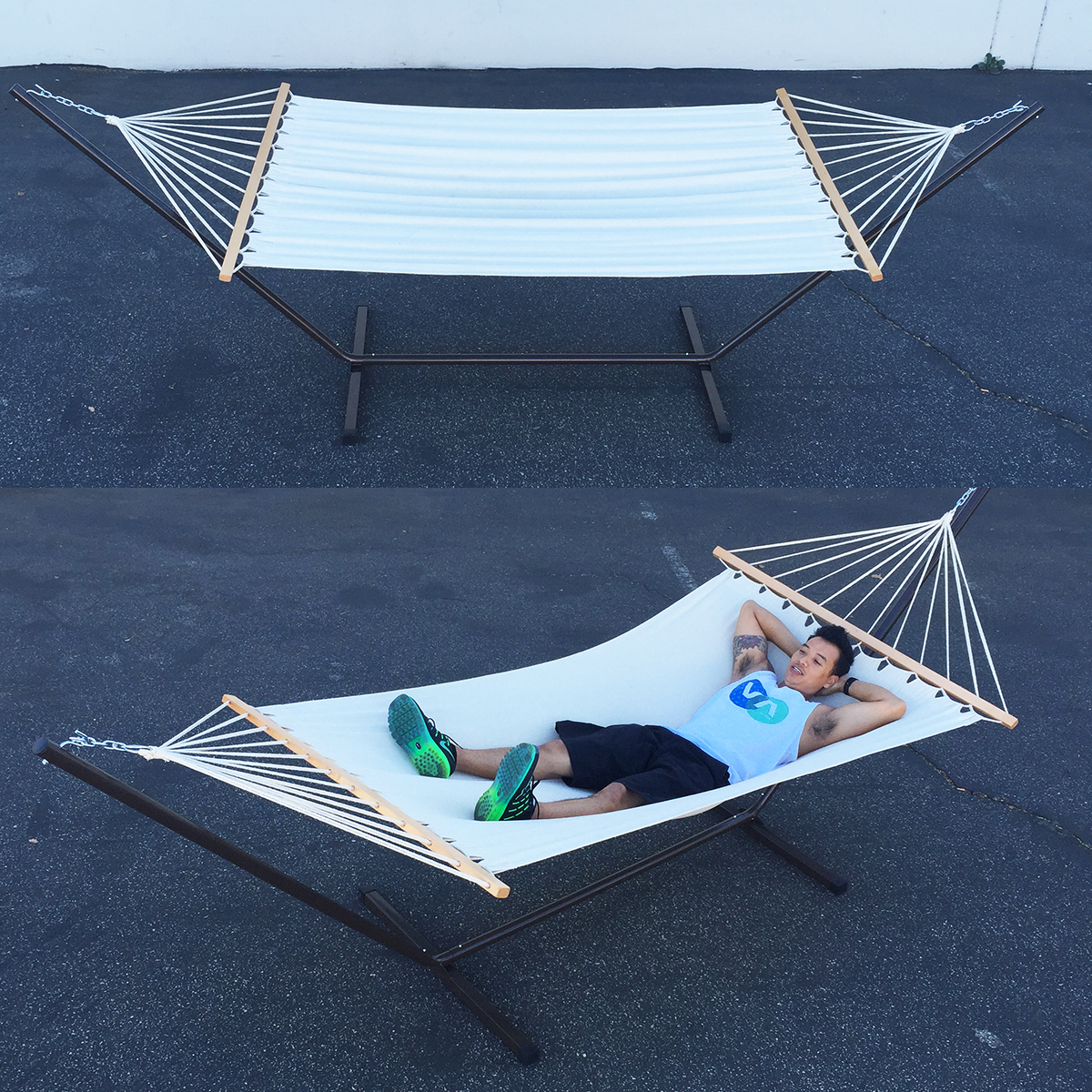 Garden Furniture Double Canvas Hammock with Heavy Duty Steel Stand