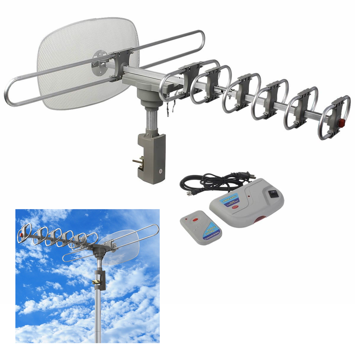 Amplified Digital Clear Outdoor HDTV HD Rotor TV Antenna Remote 360