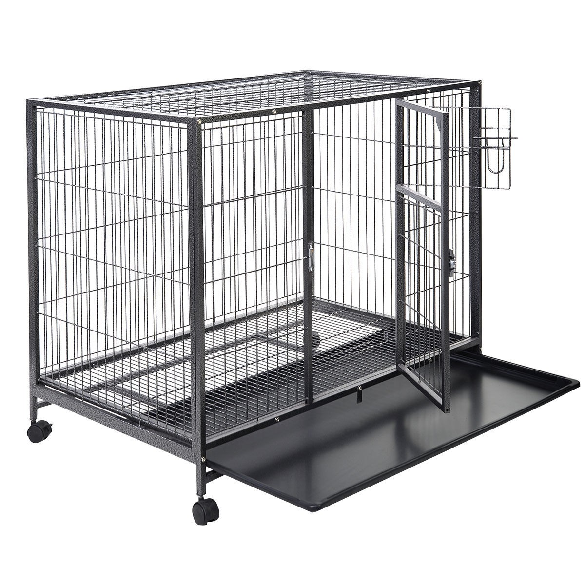 43" Large Dog Kennel w/ Wheels Portable Pet Puppy Carrier Crate Cage