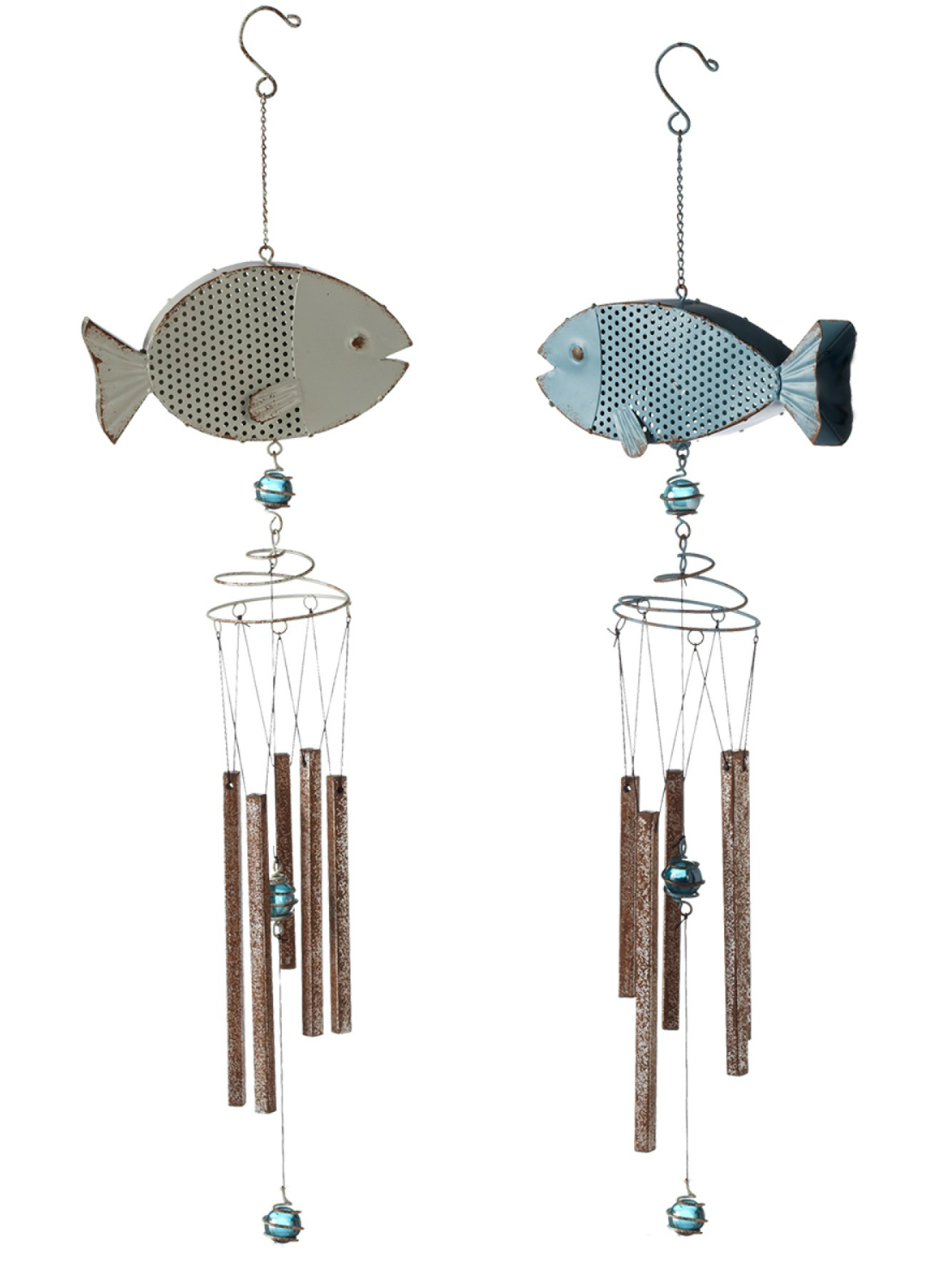 Blue and Silver Fish Wind Chimes Set of 2 Rustic Metal 738449459607 eBay
