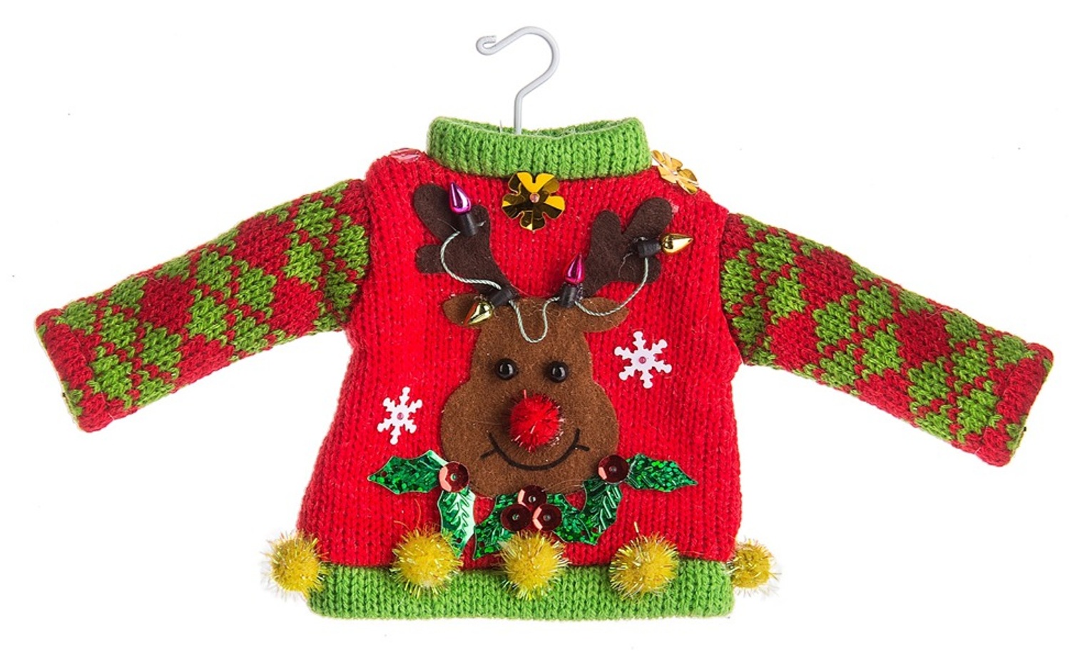 Reindeer Ugly Tacky Sweater Knitted Christmas Holiday Ornament 8.5