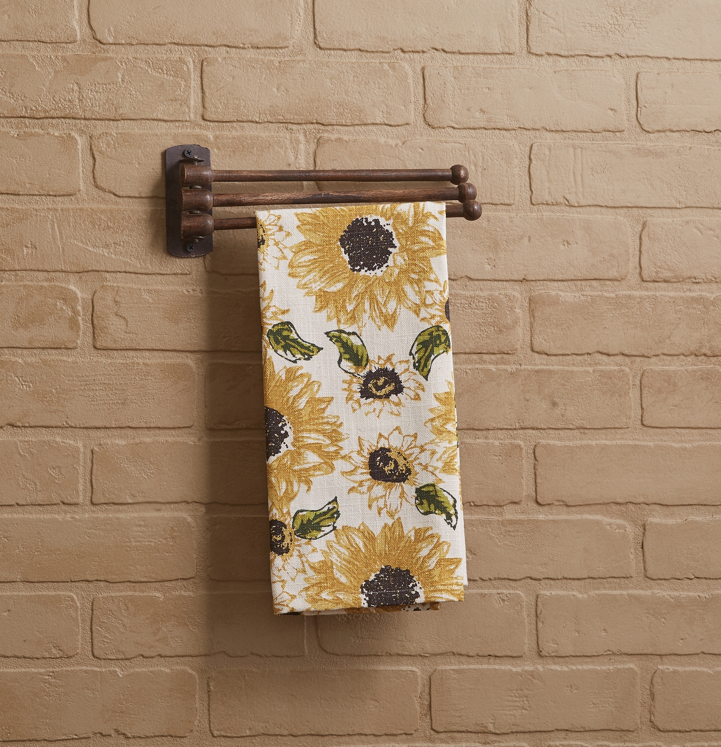 Kitchen Towel Rack Stained Wood 3 Prong Farmhouse Wall Decor Mary B