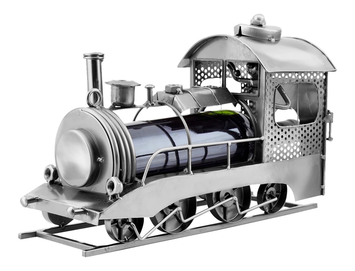 Train Polished Metal Wine Caddy Bottle Holder Mary B