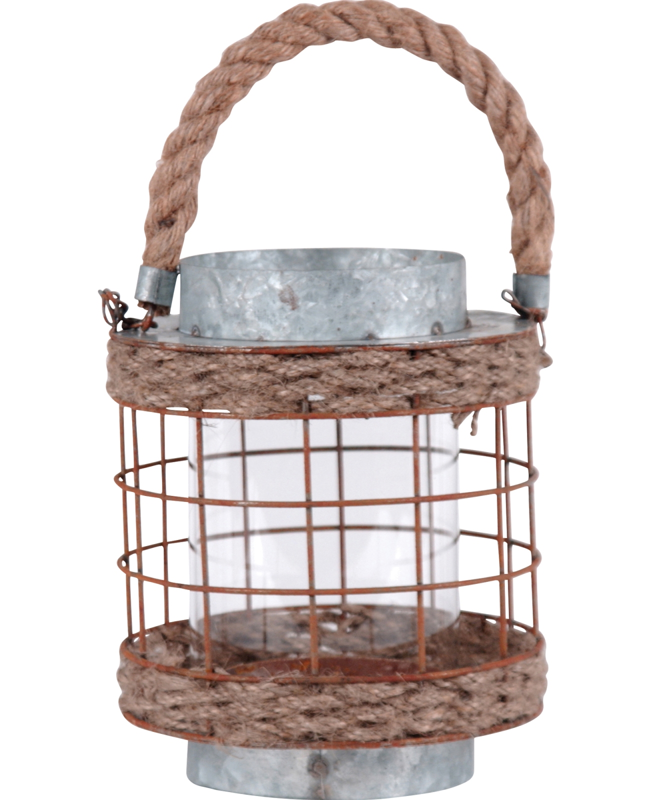 Hanging Ships Lantern Candle Holder 15 Inch Metal Glass Jute Rope