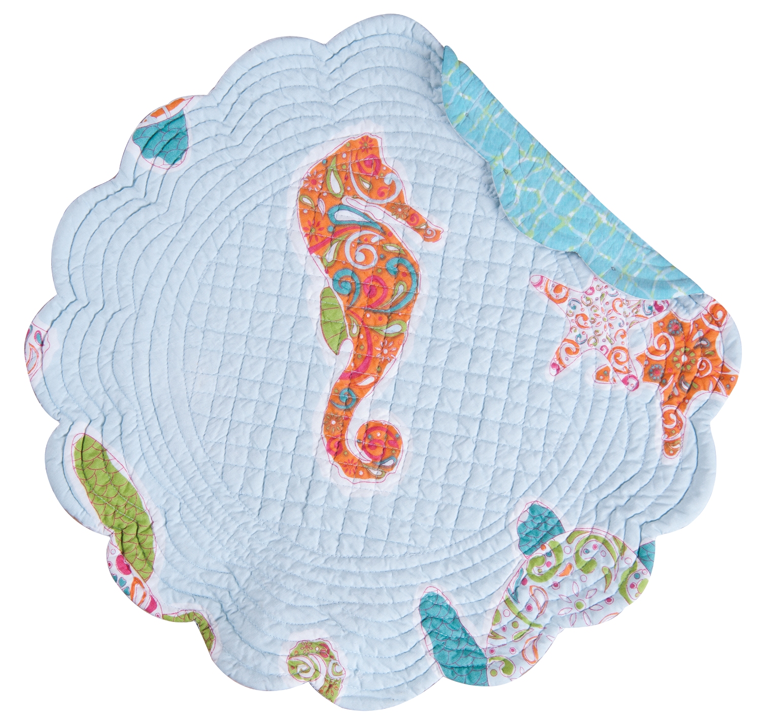 St Kitts Quilted Round Scallop Edge Reversible Placemats Kitchen Dining