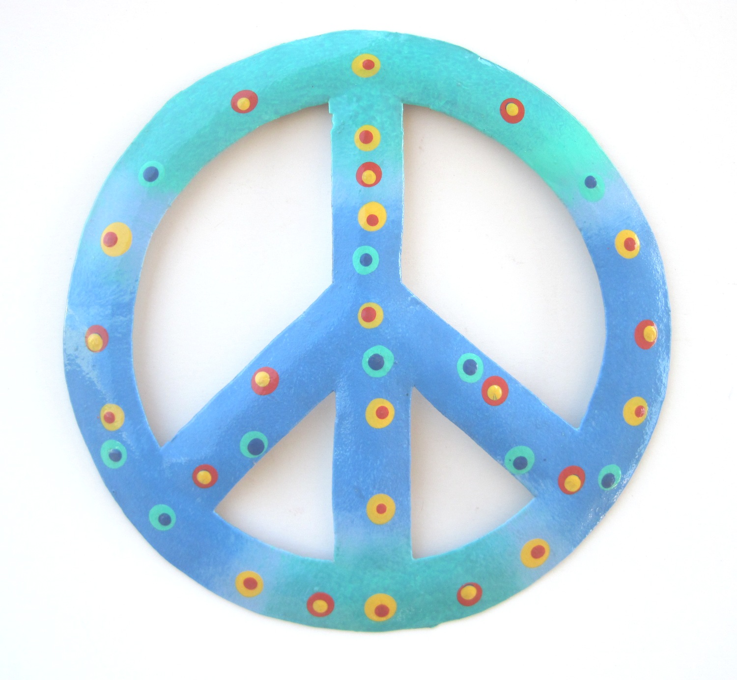 Coastal Teal Blue Peace Sign 8 Inch Wall Decor Haitian Metal Mary B