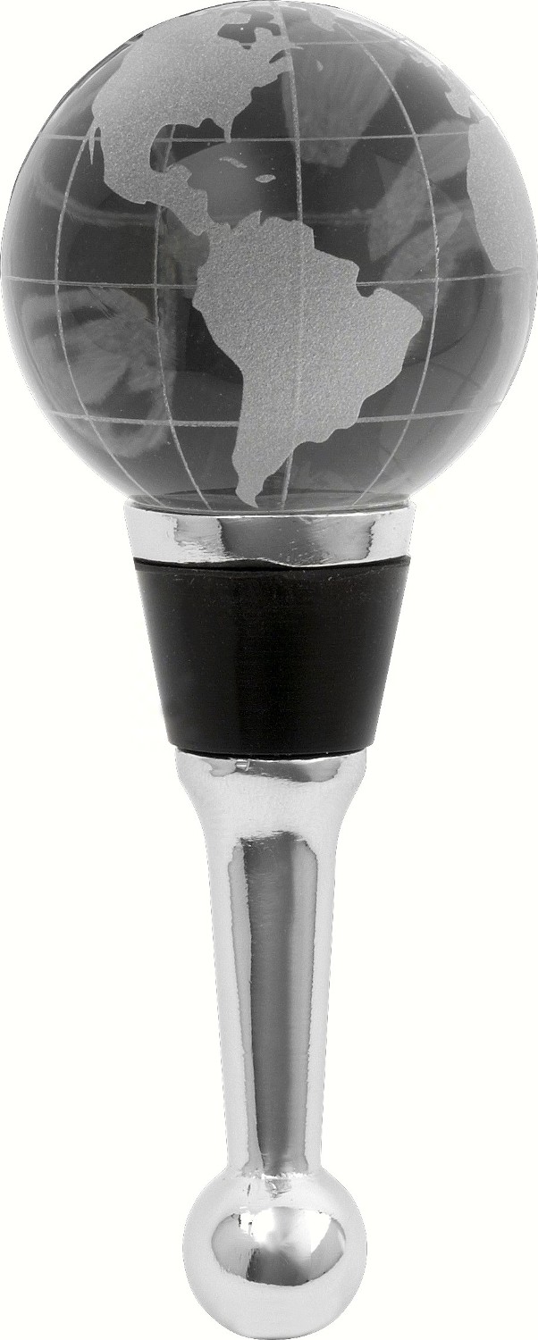 Crystal World Globe Wine Bottle Topper Stopper Glass and Metal Mary B