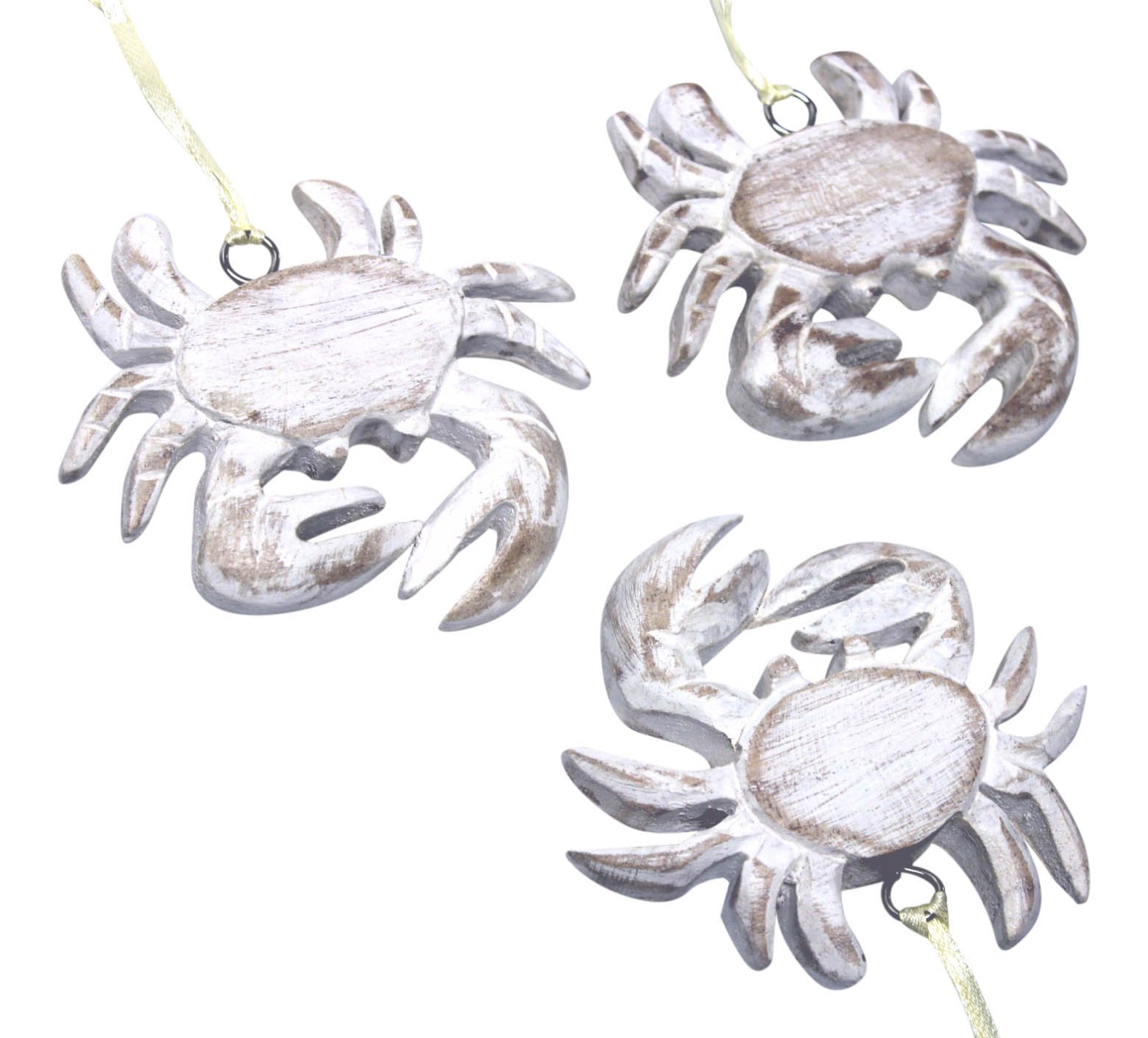 Whitewashed Crab Carved Wood Holiday Ornaments Set of 3 eBay